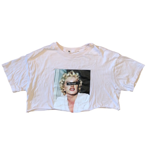 F21 Cropped No Angel Marylin Monroe Tee Raw Hem - Picture 4 of 8